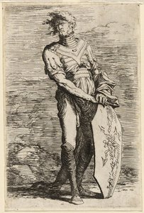 Un Guerrero de Pie Sosteniendo un Escudo Octagonal Alargado, c.1656-57 de Salvator Rosa